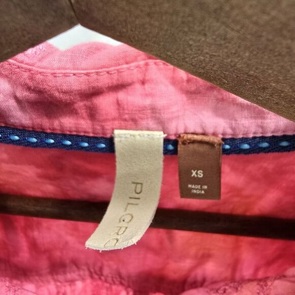 Pilcro Shirt Womens XS Pink Button Embroidered Tie Dye Watercolor Pilcro - Picture 3 of 13